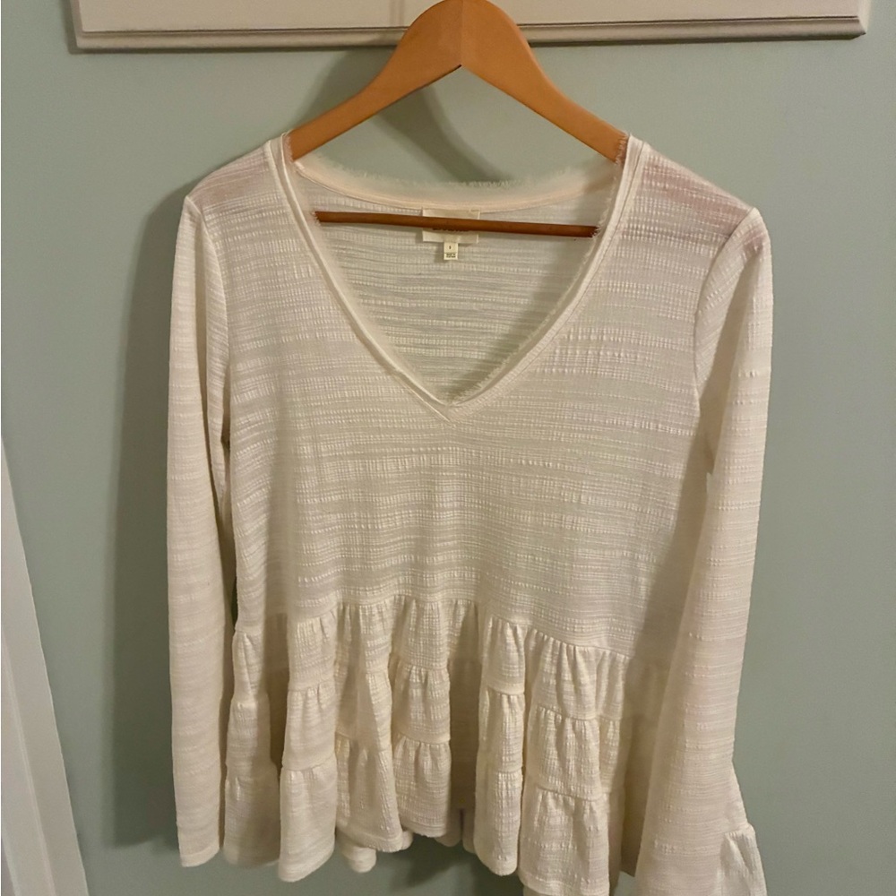 Cream V-Neck Peplum Top from Anthropologie